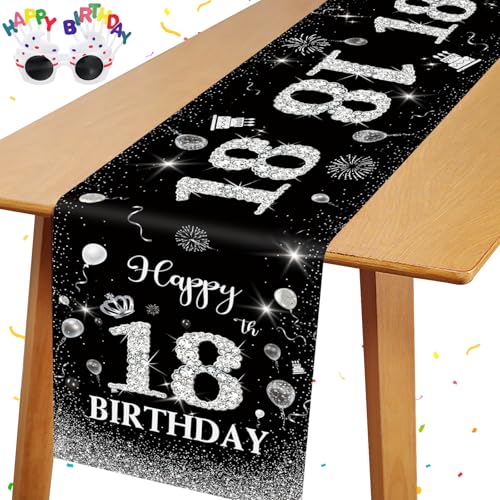 Tischläufer 18 Geburtstag Schwarz Silber Tischdeko Geburtstag Happy Birthday Tischdecke Tisch Deko für Kinder Mädchen Jungen Party Tischdecke Dekoration Tischläufer 18 Geburtstag Schwarz Silber Tischdeko Geburtstag Happy Birthday Tischdecke Tisch Deko für Kinder Mädchen Jungen Party Tischdecke Dekoration von Mumjooyi