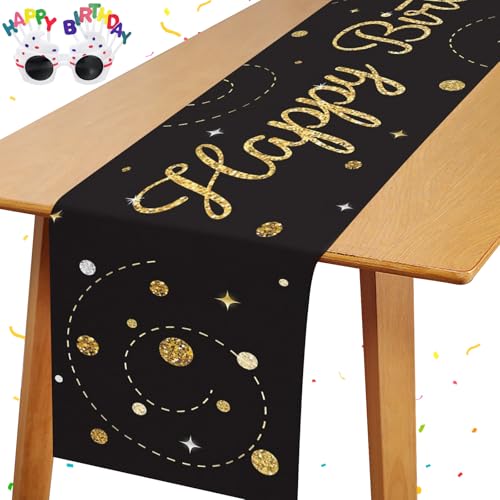Tischläufer Geburtstag Schwarz Gold Happy Birthday Tischdecke Wiederverwendbar Happy Birthday Tischläufer Tischdeko Geburtstag für Kinder Mädchen Jungen Geburtstags Party Deko Tischläufer Geburtstag Schwarz Gold Happy Birthday Tischdecke Wiederverwendbar Happy Birthday Tischläufer Tischdeko Geburtstag für Kinder Mädchen Jungen Geburtstags Party Deko von Mumjooyi
