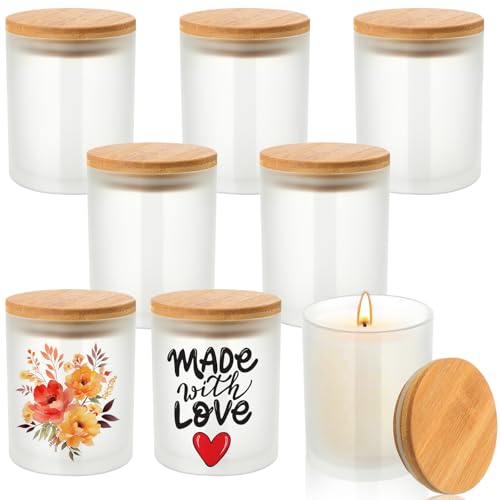 Mumufy 8 Stück Sublimations-Votivglas-Kerzengläser mit Bambusdeckel, 266 ml, Teelichthalter, Milchglasbehälter für die Herstellung von Kerzen, Geburtstags-, Hochzeitsdekorationen und Tischdekorationen Mumufy 8 Stück Sublimations-Votivglas-Kerzengläser mit Bambusdeckel, 266 ml, Teelichthalter, Milchglasbehälter für die Herstellung von Kerzen, Geburtstags-, Hochzeitsdekorationen und Tischdekorationen von Mumufy
