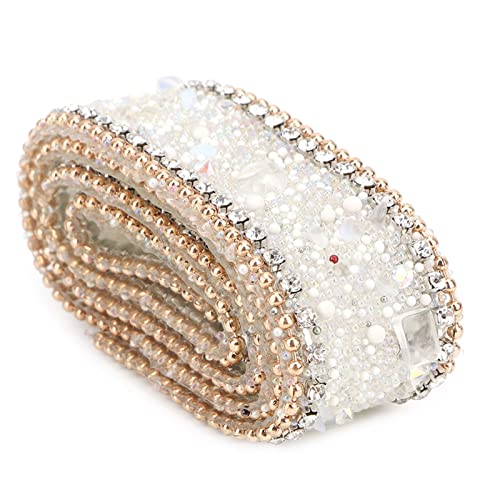 Kristallkettenbesatzband, Funkelnde 2,5 Cm Lange Strasskette für Hochzeitskleid, Hochwertige Kettendekoration (Protein-Diamant + Goldperlen-Diamantkette) von Mumusuki