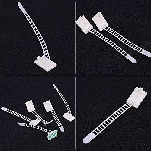 Mumusuki Einstellbare Clips 50pcs Selbst Kleber Kabeldraht-Krawattenklemmen Organizer mit Starken Kleberaufklebern für Auto-Home Office-Kabelmanagement Schwarz Weiß (WHITE) von Mumusuki