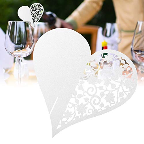 Mumusuki Tisch Tischkarten 50 Stück Herzform Hochzeit Hohl Name Tischkarten für Weinglas Tischdekoration Partyzubehör(Weiß) von Mumusuki