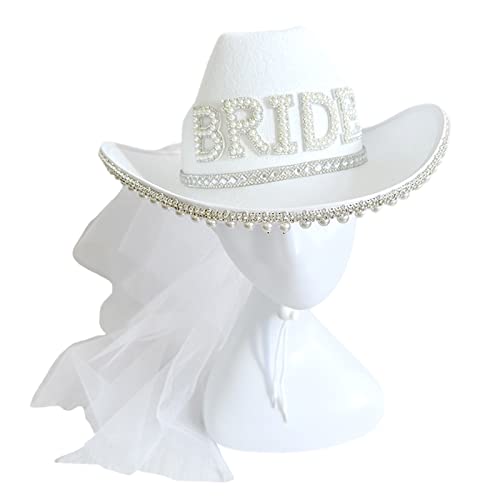 Mumuve Cowboyhut für die Braut, mit Schleier, Cowgirl-Hut, Junggesellinnenabschied, Hut für Brautparty, Brautparty, Junggesellinnenabschied, Hüte für Brautparty von Mumuve