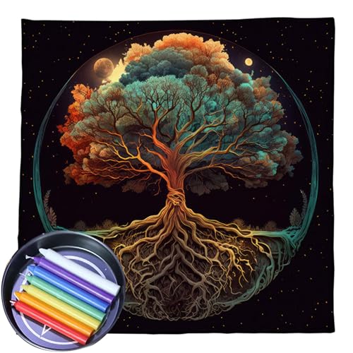 Mumuve Tischdecke mit Tarots-Karte, Altar-Tuch, Motiv: Bäume des Lebens, Tischdecke, Astrologie, Wahrsagungen, quadratischer Stoff, Wandteppich, Heimdekoration, Altare, Tarots, Kartentuch von Mumuve