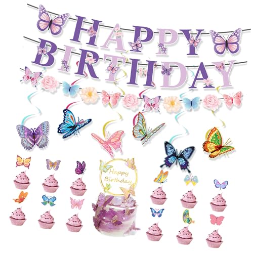 Schmetterling Party Dekorationen Set Cupcake Toppers Dekorative Banner Kuchen Zubehör Papier Textur Geeignet Für Festival von Mumuve