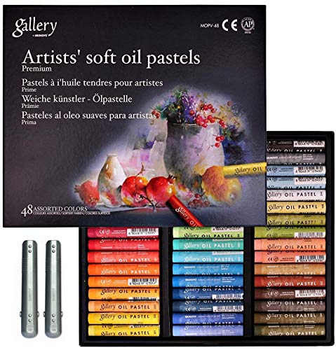 [Mungyo Gallery] ungiftige, weiche Ölpastellkreide, Set mit 48 verschiedenen Farben, Paket mit 2 Pastellhaltern für Künstler und Profis von Mungyo