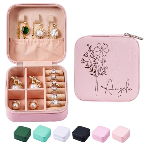 Munidow Individuelle Leder-Schmuckschatulle mit Namen und Geburtsmonat, Geburtstagsgeschenke für Frauen, personalisiertes Schmuck-Reiseetui, einzigartiger Andenken-Organizer, Schwarz Munidow Individuelle Leder-Schmuckschatulle mit Namen und Geburtsmonat, Geburtstagsgeschenke für Frauen, personalisiertes Schmuck-Reiseetui, einzigartiger Andenken-Organizer, Schwarz von Munidow