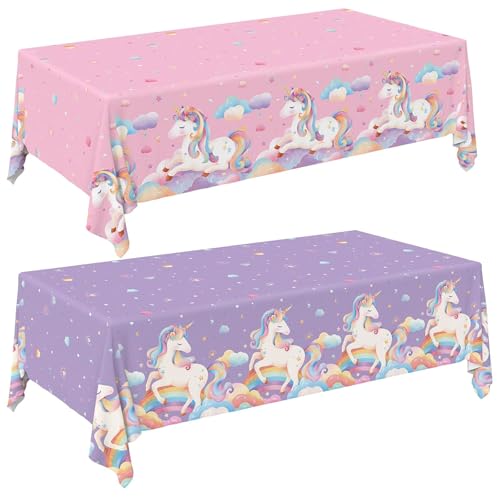 Muorruo 2-teiliges Einhorn-Partyzubehör-Set, perfekte Einhorn-Geburtstagsdekorationen, Tischdecken mit Einhorn-Motiven für Kinder- und Mädchengeburtstage, Tischdecken 54 x 108 Zoll von Muorruo