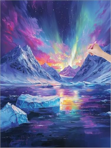 Diamond Painting Erwachsene, 5D Diamant Painting Aurora, Landschaft Diamond Paintings Kinder, DIY Diamant Malerei mit Full Zubehör, Mosaikherstellung Bastelset, Zimmer Deko Wohnzimmer 90x120 cm G-75 von Muqouuoi