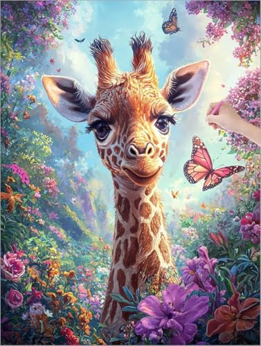 Diamond Painting Erwachsene, 5D Diamant Painting Giraffe, Blumen Diamond Paintings Kinder, DIY Diamant Malerei mit Full Zubehör, Mosaikherstellung Bastelset für Zimmer Deko Wohnzimmer 90x120 cm G-90 von Muqouuoi