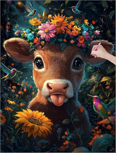 Diamond Painting Erwachsene, 5D Diamant Painting Highland Cow, Niedlich Diamond Paintings Kinder, DIY Diamant Malerei mit Full Zubehör, Mosaikherstellung Bastelset, Herbst Zimmer Deko 90x120 cm G-66 von Muqouuoi