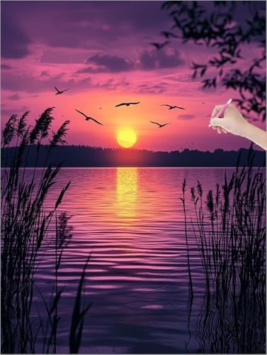 Diamond Painting Erwachsene, 5D Diamant Painting Sonnenuntergang, Landschaft Diamond Paintings Kinder, DIY Diamant Malerei mit Full Zubehör, Mosaikherstellung Bastelset für Zimmer Deko 90x120 cm G-51 von Muqouuoi