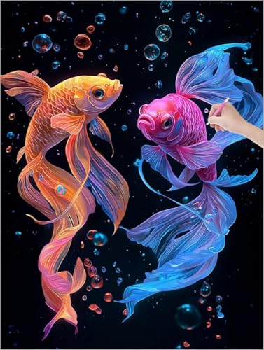 Diamond Painting Erwachsene, 5D Diamant Painting Tiere, Fisch Diamond Paintings Kinder, DIY Diamant Malerei mit Full Zubehör, Mosaikherstellung Bastelset für Zimmer Deko Wohnzimmer 90x120 cm G-96 von Muqouuoi
