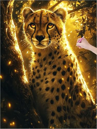 Diamond Painting Erwachsene, 5D Diamant Painting Tiere, Leopard Diamond Paintings Kinder, DIY Diamant Malerei mit Full Zubehör, Mosaikherstellung Bastelset für Zimmer Deko Wohnzimmer 90x120 cm G-69 von Muqouuoi