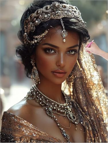 Diamond Painting Indien, Frauen Diamond Painting Klein 30x40 cm Leinwand, 5D DIY Diamant Art Malerei Kinder Anfänger Mosaikherstellung Bastelnset, Home Wanddeko Wohnzimmer, Geschenke für Frauen H-40 von Muqouuoi