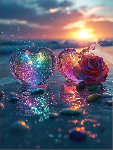 Diamond Painting Sonnenuntergang, Herz Diamond Painting XXL 90x120 cm Leinwand, 5D DIY Diamant Art Malerei Kinder Anfänger Mosaikherstellung Bastelnset, Wanddeko Wohnzimmer, Geschenke für Frauen G-95 von Muqouuoi
