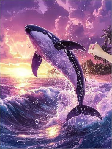 Diamond Painting Sonnenuntergang, Wal Diamond Painting XXL 90x120 cm Leinwand, 5D DIY Diamant Art Malerei Kinder Anfänger Mosaikherstellung Bastelnset, Wanddeko Wohnzimmer, Geschenke für Frauen G-56 von Muqouuoi