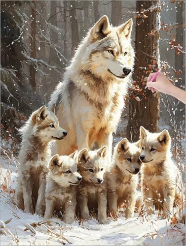 Diamond Painting Tiere, Wolf Diamond Painting XXL 90x120 cm Leinwand, 5D DIY Diamant Art Malerei Kinder Anfänger Mosaikherstellung Bastelnset für Home Wanddeko Wohnzimmer, Geschenke für Frauen G-53 von Muqouuoi