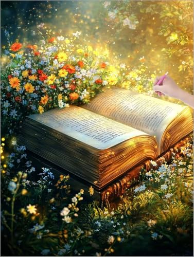 Diamond Painting XXL 90x120 cm, Buch Diamond Painting Erwachsene Bastelset, 5D DIY Diamant Malerei Kinder Stickerei Kreuzstich Bilder Set, Zimmer Deko, Halloween, Weihnachtsgeschen (Blumen) G-82 von Muqouuoi