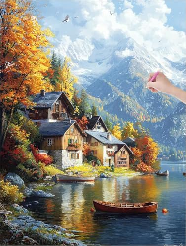 Diamond Painting XXL 90x120 cm, Landschaft Diamond Painting Erwachsene Bastelset, 5D DIY Diamant Malerei Kinder Stickerei Kreuzstich Bilder Set, Zimmer Deko Halloween Weihnachtsgeschen (Ländlich) G-73 von Muqouuoi