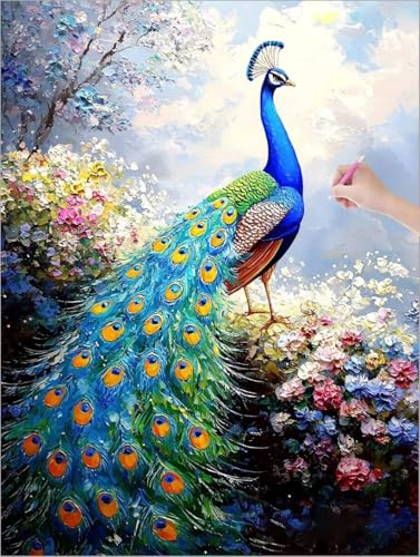 Diamond Painting XXL 90x120 cm, Pfau Diamond Painting Erwachsene Bastelset, 5D DIY Diamant Malerei Kinder Stickerei Kreuzstich Bilder Set, Zimmer Deko, Halloween, Weihnachtsgeschen (Blumen) G-79 von Muqouuoi
