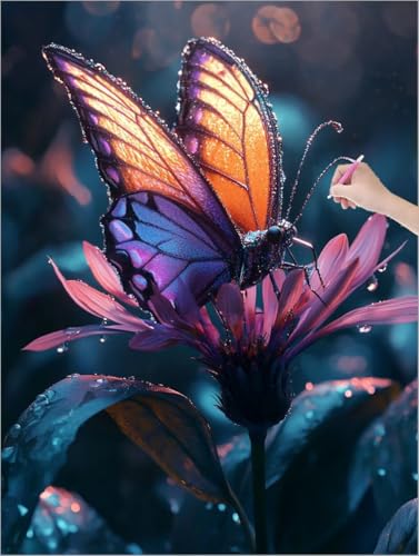 Diamond Painting XXL 90x120 cm, Schmetterlinge Diamond Painting Erwachsene Bastelset, 5D Diamant Malerei Kinder Stickerei Kreuzstich Bilder Set, Zimmer Deko Halloween Weihnachtsgeschen (Blumen) G-67 von Muqouuoi