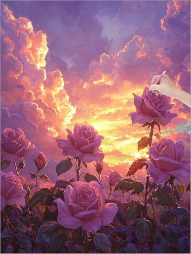 Diamond Painting XXL 90x120 cm, Sonnenuntergang Diamond Painting Erwachsene Bastelset, 5D Diamant Malerei Kinder Stickerei Kreuzstich Bilder Set, Zimmer Deko Halloween Weihnachtsgeschen (Blumen) G-85 von Muqouuoi