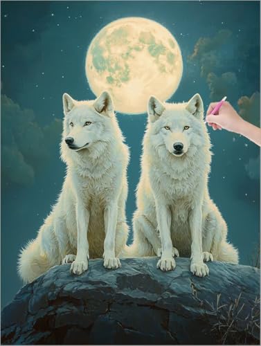 Diamond Painting XXL 90x120 cm, Wolf Diamond Painting Erwachsene Bastelset, 5D DIY Diamant Malerei Kinder Stickerei Kreuzstich Bilder Set, Herbst Zimmer Deko, Halloween Weihnachtsgeschen (Mond) G-55 von Muqouuoi
