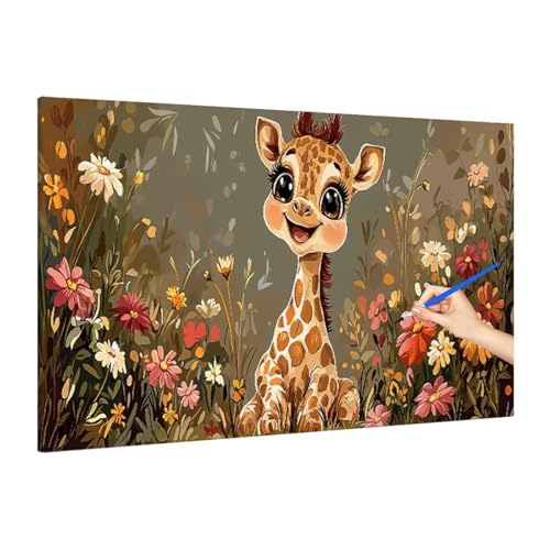 Malen Nach Zahlen Erwachsene Blumen, Malen Nach Zahlen Giraffe Paint by Numbers Kinder mit Leinwand Pinseln Acrylpigment, DIY Set Erwachsene Bastelset Frauen für Herbst Deko Wohnzimmer 140x60cm R-36 von Muqouuoi