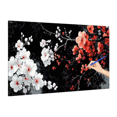 Malen Nach Zahlen Erwachsene Blumen, Malen Nach Zahlen Japan Paint by Numbers Kinder mit Leinwand Pinseln Acrylpigment, DIY Set Erwachsene Bastelset Frauen für Herbst Deko Wohnzimmer 110x50cm R-69 von Muqouuoi