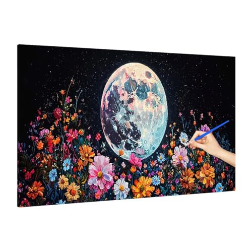 Malen Nach Zahlen Erwachsene Blumen, Malen Nach Zahlen Mond Paint by Numbers Kinder mit Leinwand Pinseln Acrylpigment, DIY Set Erwachsene Bastelset Frauen für Herbst Deko Wohnzimmer 180x80cm S-59 von Muqouuoi