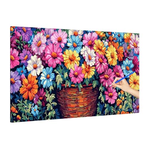 Malen Nach Zahlen Erwachsene Farbe, Malen Nach Zahlen Blumen Paint by Numbers Kinder mit Leinwand Pinseln Acrylpigment, DIY Set Erwachsene Bastelset Frauen für Herbst Deko Wohnzimmer 140x60cm R-57 von Muqouuoi