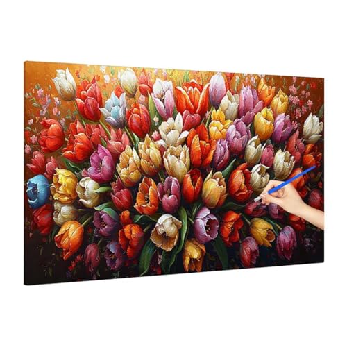 Malen Nach Zahlen Erwachsene Farbe, Malen Nach Zahlen Blumen Paint by Numbers Kinder mit Leinwand Pinseln Acrylpigment, DIY Set Erwachsene Bastelset Frauen für Herbst Deko Wohnzimmer 180x80cm S-38 von Muqouuoi