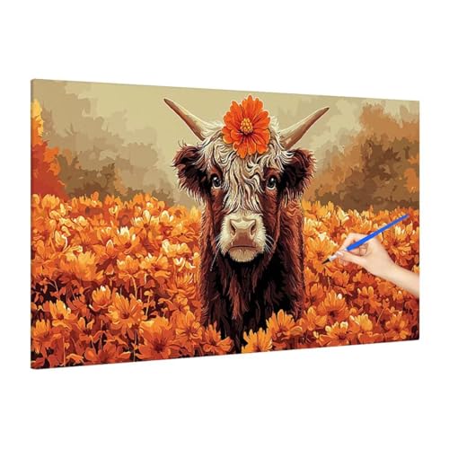 Malen Nach Zahlen Erwachsene Highland Cow, Malen Nach Zahlen Herbst Paint by Numbers Kinder mit Leinwand Pinseln Acrylpigment, DIY Set Erwachsene Bastelset Frauen, Deko Wohnzimmer 220x100cm S-53 von Muqouuoi