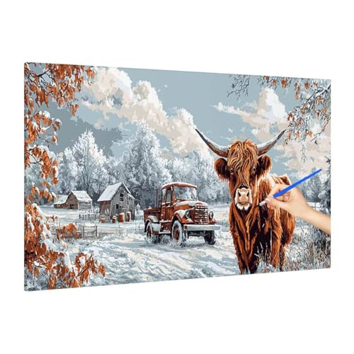 Malen Nach Zahlen Erwachsene Highland Cow, Malen Nach Zahlen Landschaft Paint by Numbers Kinder mit Leinwand Pinseln Acrylpigment, DIY Set Erwachsene Bastelset Frauen, Herbst Dekoration 180x80cm S-8 von Muqouuoi