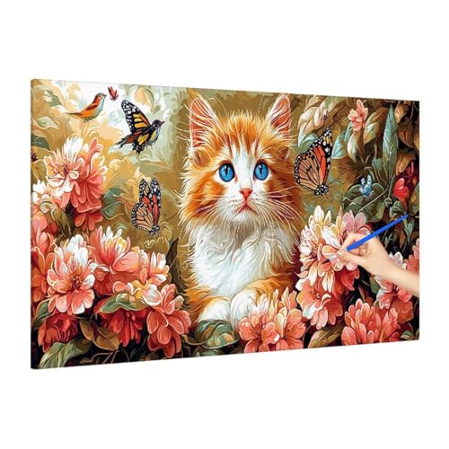 Malen Nach Zahlen Erwachsene Katze Malen Nach Zahlen Groß, Blumen Paint by Numbers Bastelset Erwachsene, DIY Paint by Numbers Set für Herbst Dekoration, Zimmer Deko Wohnzimmer, Geschenke 90x40cm R-50 von Muqouuoi