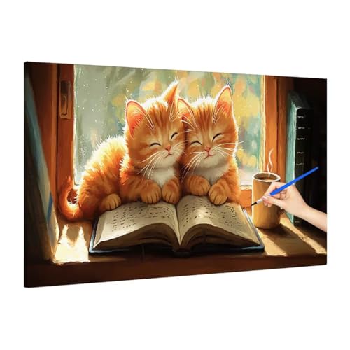 Malen Nach Zahlen Erwachsene Katze Malen Nach Zahlen Groß, Kaffee Paint by Numbers Bastelset Erwachsene, DIY Paint by Numbers Set für Herbst Dekoration, Zimmer Deko Wohnzimmer, Geschenke 110x50cm R-77 von Muqouuoi