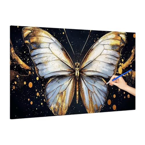 Malen Nach Zahlen Erwachsene Schmetterling, Malen Nach Zahlen Fantasy Paint by Numbers Kinder mit Leinwand Pinseln Acrylpigment, DIY Set Erwachsene Bastelset Frauen, Deko Wohnzimmer 70x30cm S-26 von Muqouuoi