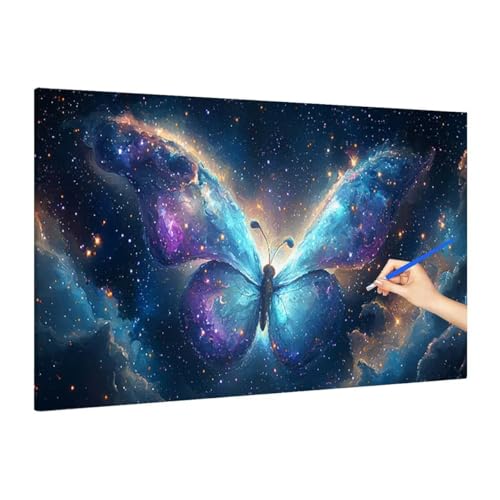 Malen Nach Zahlen Erwachsene Schmetterling, Malen Nach Zahlen Fantasy Paint by Numbers Kinder mit Leinwand Pinseln Acrylpigment, DIY Set Erwachsene Bastelset Frauen für Deko Wohnzimmer 110x50cm S-71 von Muqouuoi