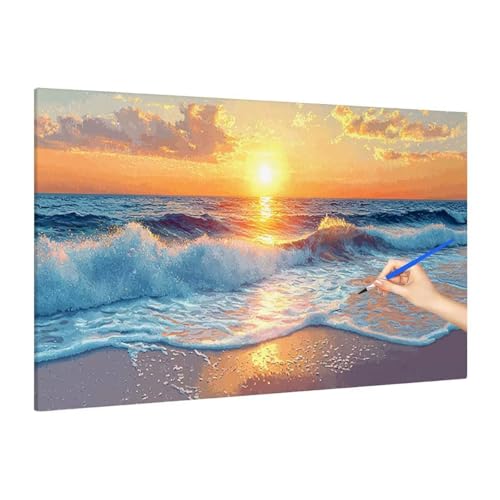 Malen Nach Zahlen Erwachsene Strand, Malen Nach Zahlen Sonnenuntergang Paint by Numbers Kinder mit Leinwand Pinseln Acrylpigment, DIY Set Erwachsene Bastelset Frauen für Deko Wohnzimmer 160x70cm S-32 von Muqouuoi