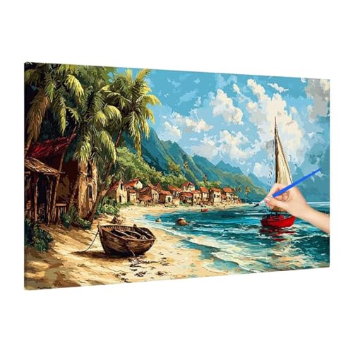 Malen Nach Zahlen Erwachsene Strand Malen Nach Zahlen Groß, Landschaft Paint by Numbers Bastelset Erwachsene, DIY Paint by Numbers Set für Herbst Dekoration, Deko Wohnzimmer, Geschenke 180x80cm S-43 von Muqouuoi
