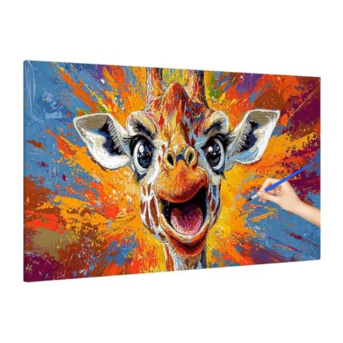 Malen Nach Zahlen Erwachsene Tiere, Malen Nach Zahlen Giraffe Paint by Numbers Kinder mit Leinwand Pinseln Acrylpigment, DIY Set Erwachsene Bastelset Frauen für Herbst Deko Wohnzimmer 70x30cm R-48 von Muqouuoi