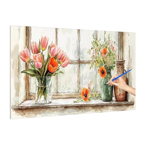 Malen Nach Zahlen Retro, Malen Nach Zahlen XXL 70x30cm, Blumen Paint by Numbers DIY Set Erwachsene, Paint by Numbers Bastelset Erwachsene Frauen für Herbstdeko Wohnzimmer, Geschenke für Frauen S-63 von Muqouuoi