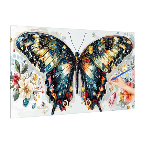 Malen Nach Zahlen Schmetterling, Malen Nach Zahlen XXL 110x50cm, Blumen Paint by Numbers DIY Set Erwachsene, Paint by Numbers Bastelset Erwachsene Frauen für Deko Wohnzimmer, Geschenke für Frauen R-37 von Muqouuoi