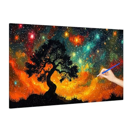 Malen Nach Zahlen Sternenhimmel, Malen Nach Zahlen XXL 70x30cm, Baum Paint by Numbers DIY Set Erwachsene, Paint by Numbers Bastelset Erwachsene Frauen für Deko Wohnzimmer, Geschenke für Frauen S-27 von Muqouuoi