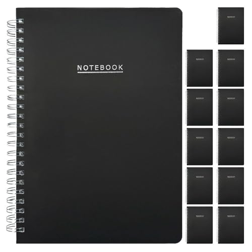 Murago - 12 Stück Notiz Ringbuch liniert DIN A5 mit Datumsfeld - je 160 Seiten - 80 Blatt - Schwarz Matt Softcover - Tagebuch Notizblock Notizbücher Set Schreibblock Notizblöcke Spiral Notizbuch von Murago