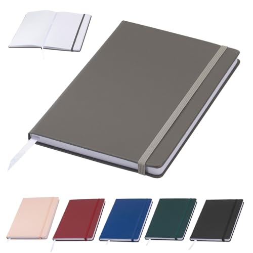 Murago - Notizbuch liniert DIN A5 Kunstleder Hardcover - 192 Seiten - 96 Blatt - Grau Matt - 80g/m² Papier Notizheft Tagebuch Notizblock Schreibbuch mit Gummiband Lesezeichen Leseband von Murago