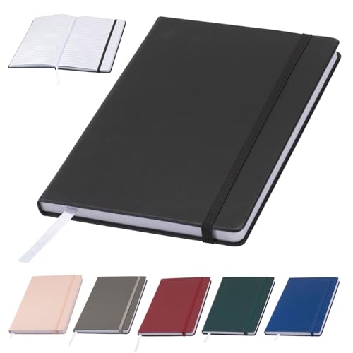 Murago - Notizbuch liniert DIN A5 Kunstleder Hardcover - 192 Seiten - 96 Blatt - Schwarz Matt - 80g/m² Papier Notizheft Tagebuch Notizblock Schreibbuch mit Gummiband Lesezeichen Leseband von Murago