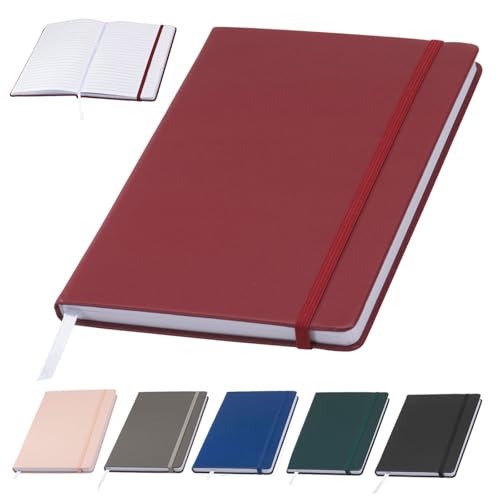 Murago - Notizbuch liniert DIN A5 Kunstleder Hardcover - 192 Seiten - 96 Blatt - rot - 80g/m² Papier Notizheft Tagebuch Notizblock Schreibbuch Bordeaux mit Gummiband Lesezeichen Leseband von Murago