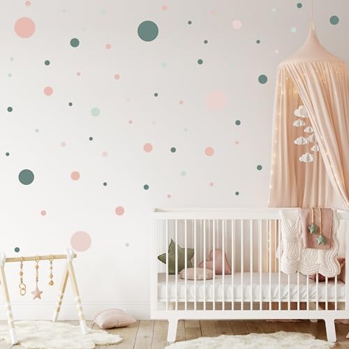 Muralo - Wandtattoo Kinderzimmer Mädchen, Klebe-Punkte Bunt 150 Stück - Wandsticker Wanddeko Babyzimmer, Wandaufkleber Deko Kreise Set, Dots - Br. 60cm x Hö. 30cm von Muralo